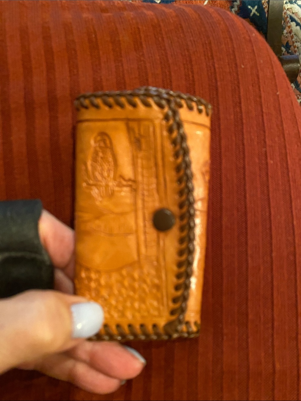Handtooled Brown Leather Key Wallet - Vintage 1940-1970